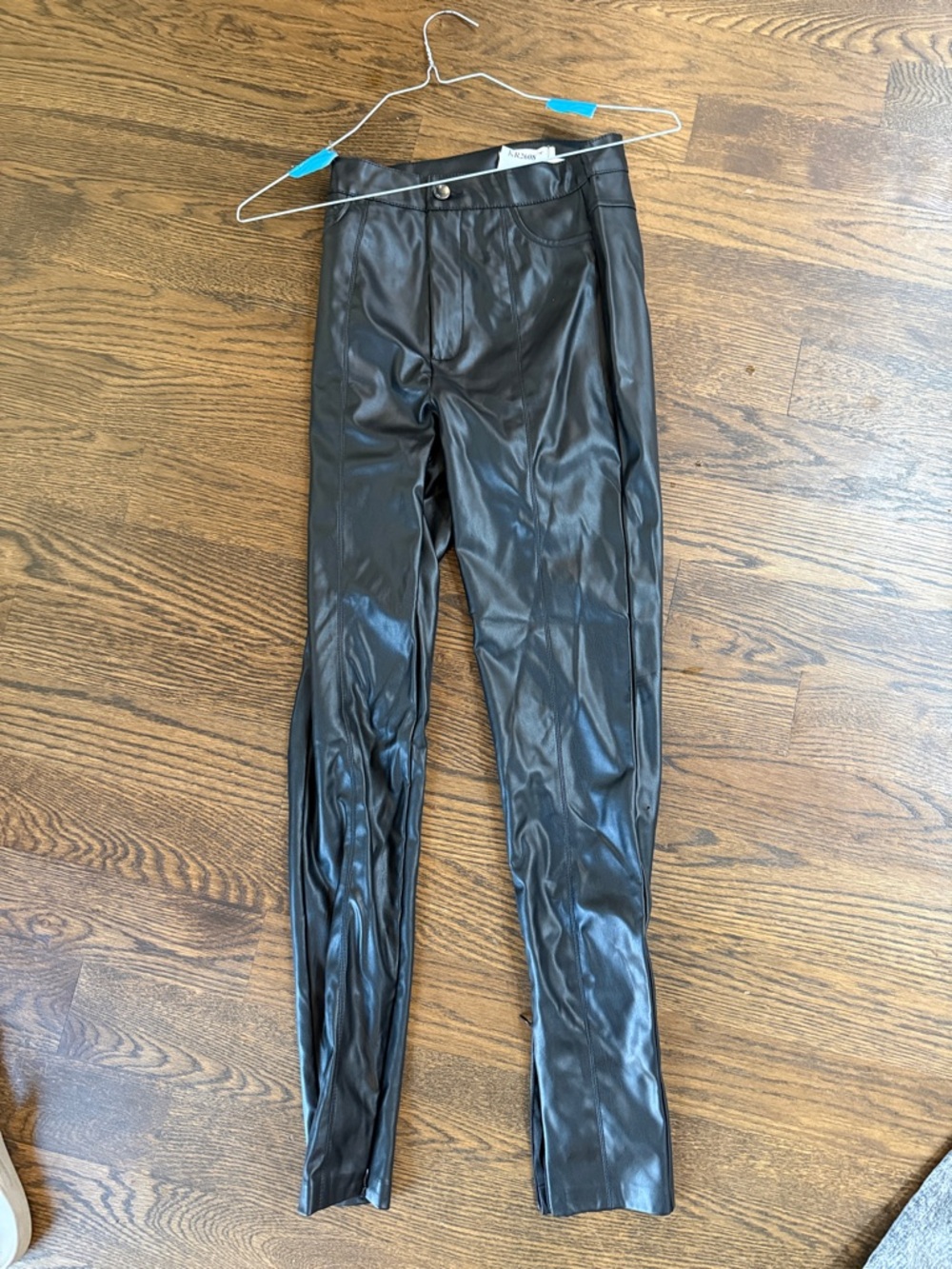 Vibrant Black Faux Leather Slim Tapered Pants